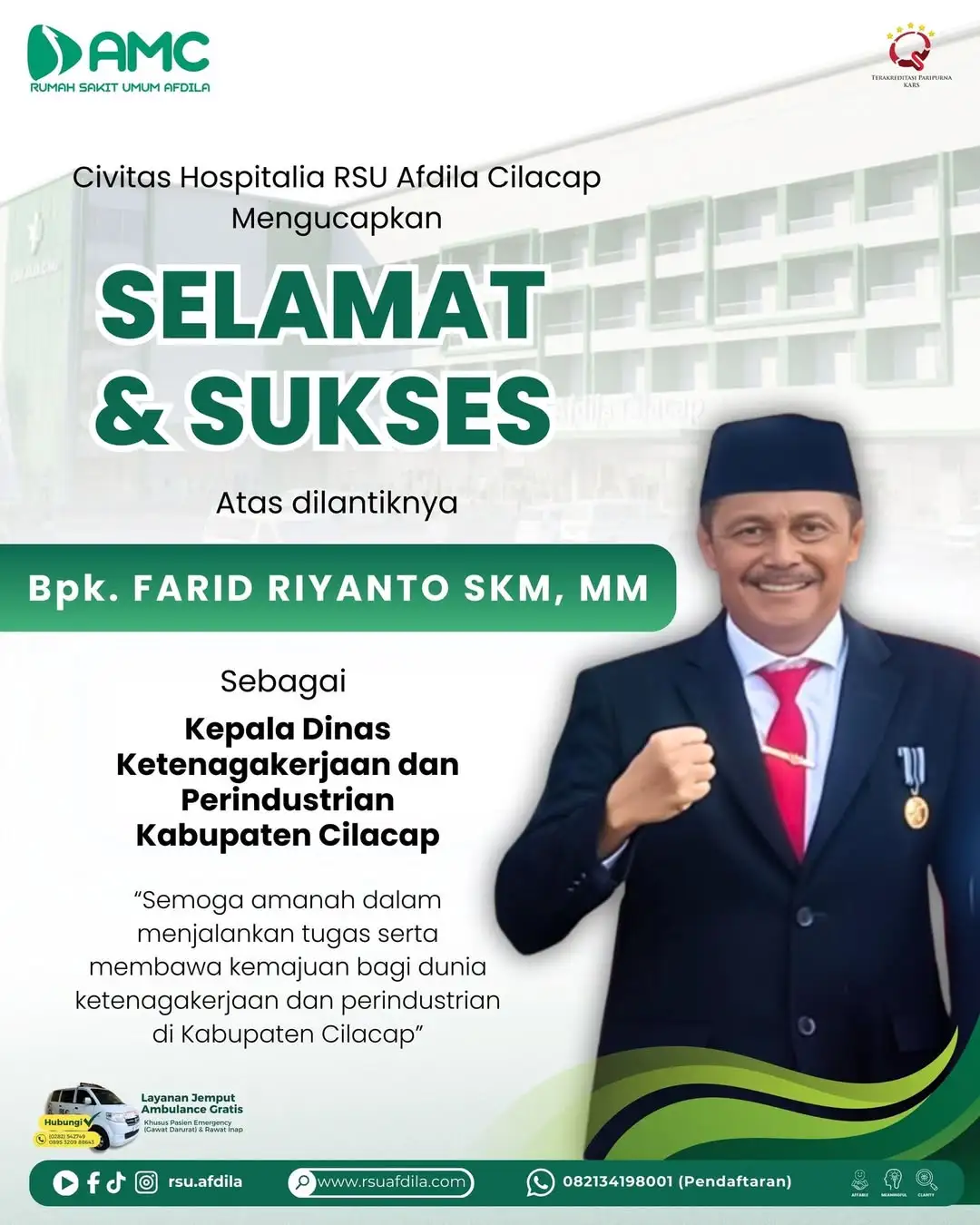 Selamat kepada Bapak Farid Riyanto SKM, MM.
