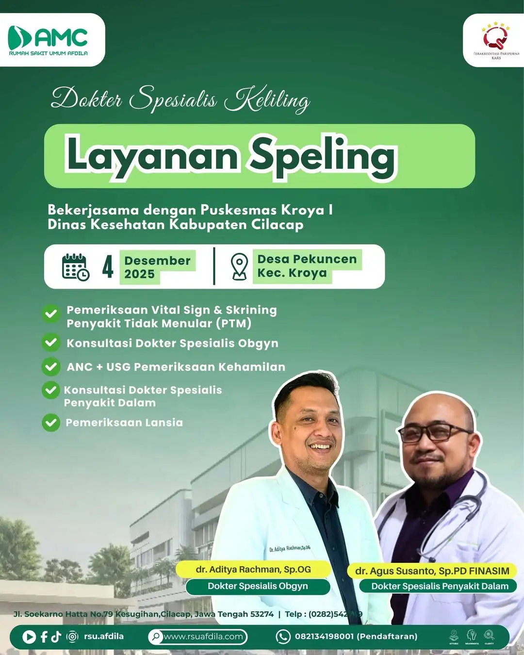 Layanan Speling Dokter Spesialis RSU Afdila hadir untuk masyarakat Desa Pekuncen, Kroya! 🌿