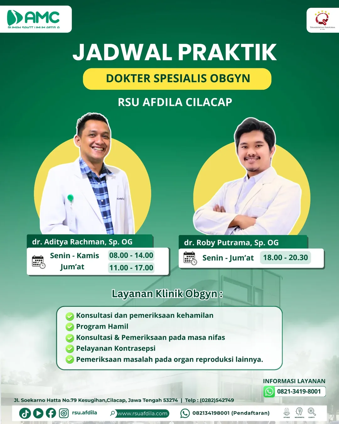 Kini hadir dua dokter Spesialis Kandungan & Kebidanan untuk melayani kebutuhan kesehatan ibu.