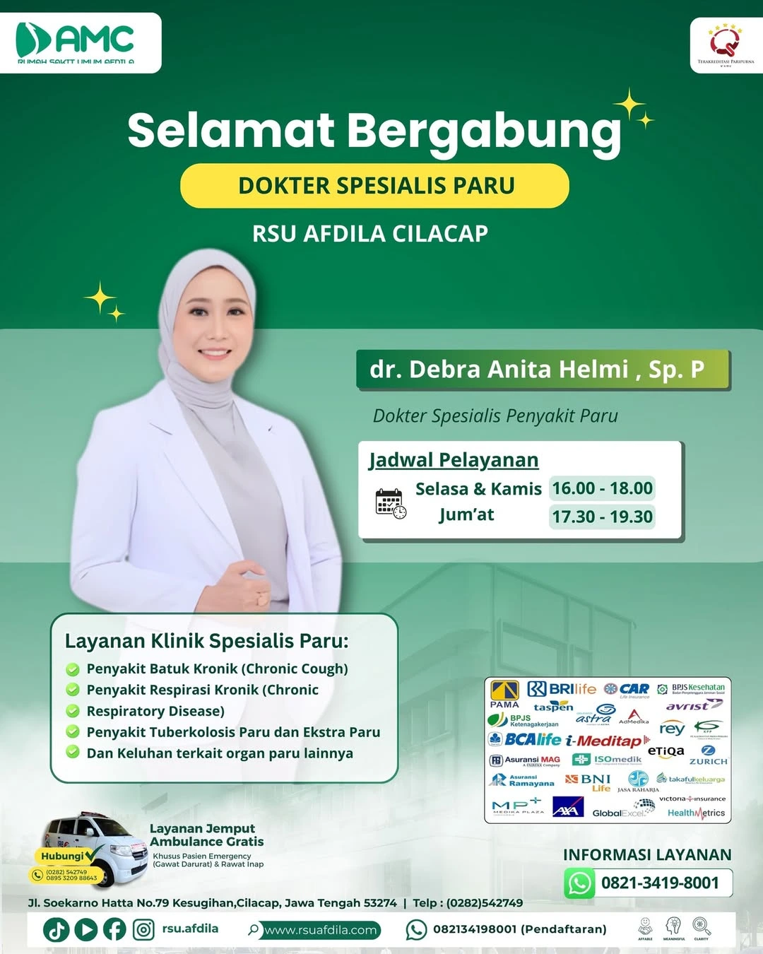✨ Selamat Bergabung di RSU Afdila Cilacap ✨dr. Debra Anita Helmi, Sp.P 👩‍⚕️🫁