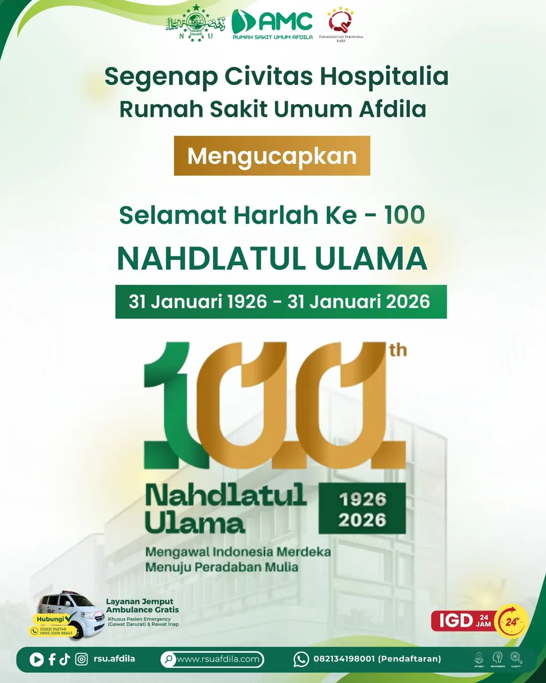 Selamat Harlah ke-100 Nahdlatul Ulama 💚31 Januari 1926 – 31 Januari 2026